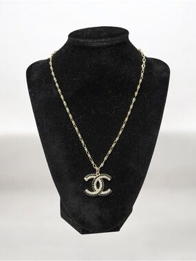 CC Upcycled Stamped Charm Gold-Tone Double C Pendant Necklace